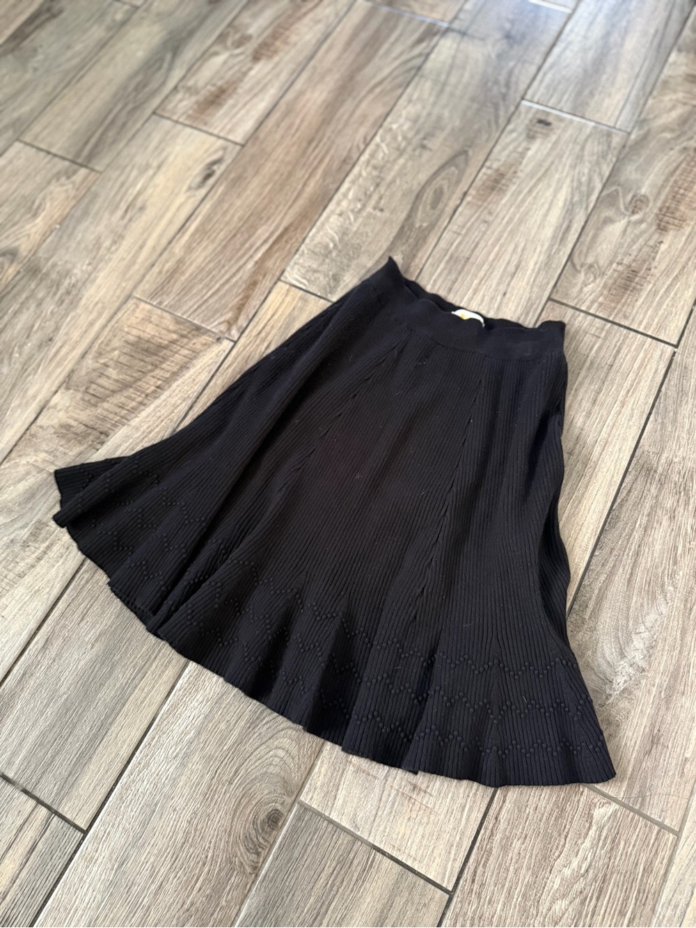 Anthropologie Black Ribbed A-Line Midi Skirt